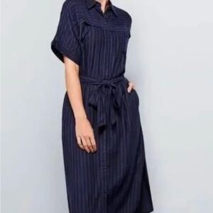 Daniel Cremieux Claudia Navy Pinstripe Shirt Shirt Dress